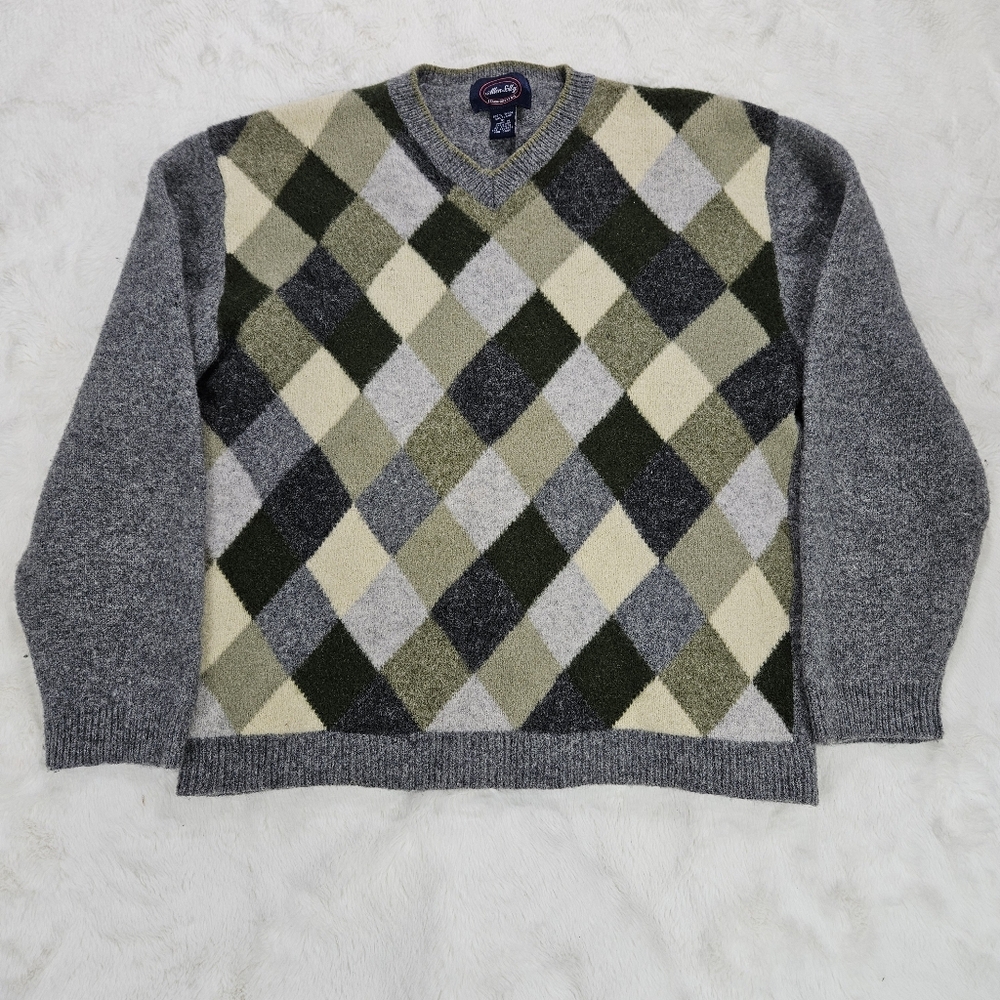 Allen Solly 100% Wool Shetland Knit V-neck Long Sleeve Sweater Men's Size XL